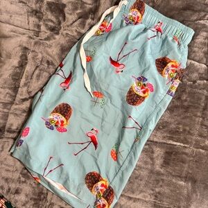 Carbon Light Blue Flamingo Print Swim Board Shorts